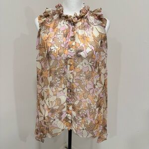 For Love And Lemons Floral Sleeveless Tunic Top High Low Sheer Relaxed Boho XS